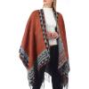 imageZando Womens Warm Shawl Wrap Open Front Poncho Cape Color Block Shawls Winter Cardigan Wrap Printed Ponchos for Women 2Orange
