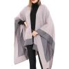 imageZando Womens Warm Shawl Wrap Open Front Poncho Cape Color Block Shawls Winter Cardigan Wrap Printed Ponchos for Women 2Q Grey Pink
