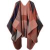 imageZando Womens Warm Shawl Wrap Open Front Poncho Cape Color Block Shawls Winter Cardigan Wrap Printed Ponchos for Women 2Red Grid