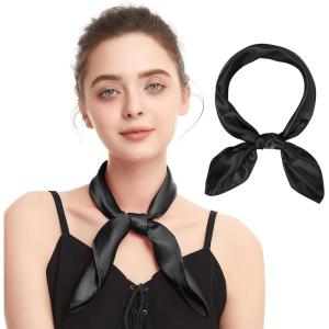 imageZando Silk Head Scarf for Women Square Chiffon Scarf for Hair Wrapping Solid Color Retro Scarfs Neck Scarf Purse ScarfA Black