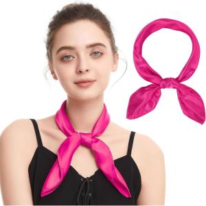 imageZando Silk Head Scarf for Women Square Chiffon Scarf for Hair Wrapping Solid Color Retro Scarfs Neck Scarf Purse ScarfA Hot Pink