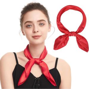 imageZando Silk Head Scarf for Women Square Chiffon Scarf for Hair Wrapping Solid Color Retro Scarfs Neck Scarf Purse ScarfA Red