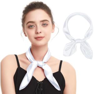 imageZando Silk Head Scarf for Women Square Chiffon Scarf for Hair Wrapping Solid Color Retro Scarfs Neck Scarf Purse ScarfA White