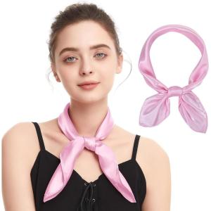 imageZando Silk Head Scarf for Women Square Chiffon Scarf for Hair Wrapping Solid Color Retro Scarfs Neck Scarf Purse ScarfB Pink