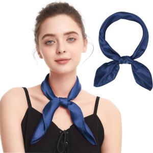 imageZando Silk Head Scarf for Women Square Chiffon Scarf for Hair Wrapping Solid Color Retro Scarfs Neck Scarf Purse ScarfC Navy