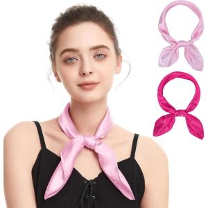 imageZando Silk Head Scarf for Women Square Chiffon Scarf for Hair Wrapping Solid Color Retro Scarfs Neck Scarf Purse ScarfD Pink Hot Pink2