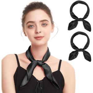 imageZando Silk Head Scarf for Women Square Chiffon Scarf for Hair Wrapping Solid Color Retro Scarfs Neck Scarf Purse ScarfE Black2