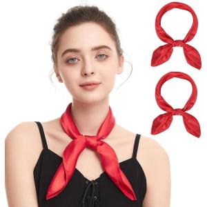 imageZando Silk Head Scarf for Women Square Chiffon Scarf for Hair Wrapping Solid Color Retro Scarfs Neck Scarf Purse ScarfE Red2