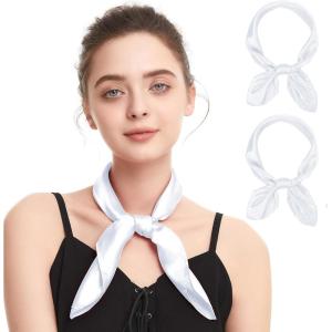imageZando Silk Head Scarf for Women Square Chiffon Scarf for Hair Wrapping Solid Color Retro Scarfs Neck Scarf Purse ScarfE White2