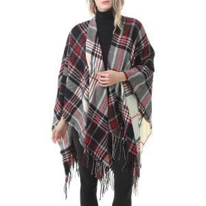 imageZando Womens Warm Shawl Wrap Open Front Poncho Cape Color Block Shawls Winter Cardigan Wrap Printed Ponchos for Women 2C Black Red Stripe