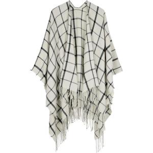 imageZando Womens Warm Shawl Wrap Open Front Poncho Cape Color Block Shawls Winter Cardigan Wrap Printed Ponchos for Women 2D White Beige