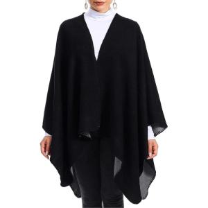 imageZando Womens Warm Shawl Wrap Open Front Poncho Cape Color Block Shawls Winter Cardigan Wrap Printed Ponchos for Women 2G Black Grey