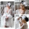 imageZando Fascinators for Women Tea Party Hat Kentucky Derby Hats Flower Mesh Feathers Headband Headwear Hair Clip for GirlsWhite