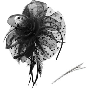imageZando Fascinators for Women Tea Party Hat Kentucky Derby Hats Flower Mesh Feathers Headband Headwear Hair Clip for GirlsBlack