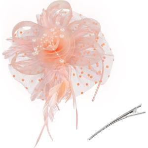 imageZando Fascinators for Women Tea Party Hat Kentucky Derby Hats Flower Mesh Feathers Headband Headwear Hair Clip for GirlsChampagne