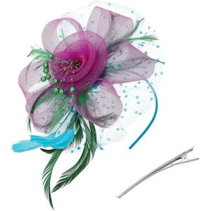 imageZando Fascinators for Women Tea Party Hat Kentucky Derby Hats Flower Mesh Feathers Headband Headwear Hair Clip for GirlsGreen  Hot Pink  Blue