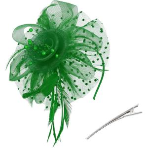 imageZando Fascinators for Women Tea Party Hat Kentucky Derby Hats Flower Mesh Feathers Headband Headwear Hair Clip for GirlsGreen