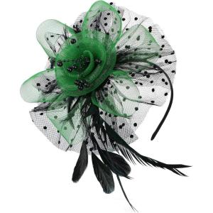 imageZando Fascinators for Women Tea Party Hat Kentucky Derby Hats Flower Mesh Feathers Headband Headwear Hair Clip for GirlsGreen With Black Hair