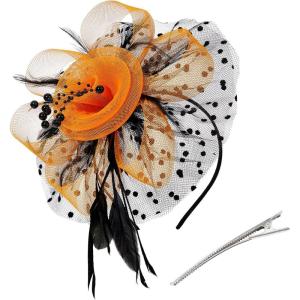 imageZando Fascinators for Women Tea Party Hat Kentucky Derby Hats Flower Mesh Feathers Headband Headwear Hair Clip for GirlsOrange  Black