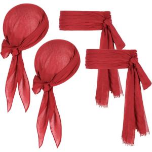 imageZando Halloween Pirate Costume Men Women Pirate Party Accessory Cosplay Men Pirate Bandana Hat Head Scarf Sash Belt02 Red