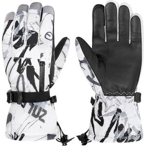 imageZando Snow Gloves for Boys Girls Winter Waterproof Gloves Women Men Ski Gloves for Kids Warm Windpoof GlovesBlackGrey Flower