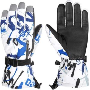 imageZando Snow Gloves for Boys Girls Winter Waterproof Gloves Women Men Ski Gloves for Kids Warm Windpoof GlovesBlue Flower