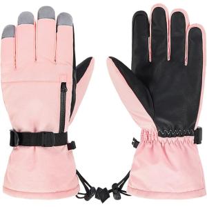 imageZando Snow Gloves for Boys Girls Winter Waterproof Gloves Women Men Ski Gloves for Kids Warm Windpoof GlovesPink