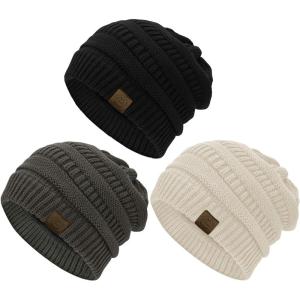 imageZando Womens Beanie Hats for Women Slouchy Beanie Warm Winter Beanie for Women Thick Knit Womens Beanie Cozy Slouchy Hat3 Blackbeigedark Gray
