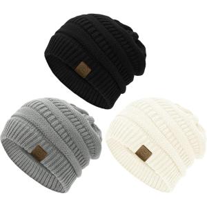 imageZando Womens Beanie Hats for Women Slouchy Beanie Warm Winter Beanie for Women Thick Knit Womens Beanie Cozy Slouchy Hat3 Blacklight Greywhite