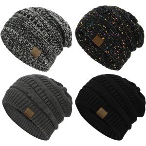 imageZando Womens Beanie Hats for Women Slouchy Beanie Warm Winter Beanie for Women Thick Knit Womens Beanie Cozy Slouchy Hat4 Blackdarkgraymixedcolorblack Yarn