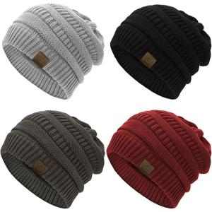 imageZando Womens Beanie Hats for Women Slouchy Beanie Warm Winter Beanie for Women Thick Knit Womens Beanie Cozy Slouchy Hat4 Blacklight Greydark Graywine Red