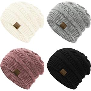imageZando Womens Beanie Hats for Women Slouchy Beanie Warm Winter Beanie for Women Thick Knit Womens Beanie Cozy Slouchy Hat4 Blacklight Greywhiteskin Pink