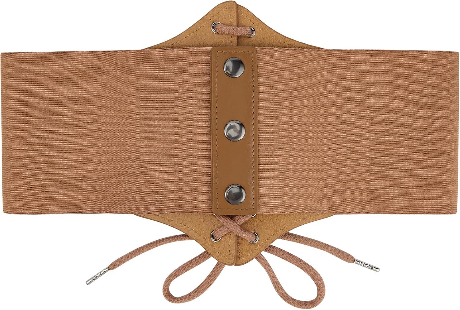 imageZando Lace up Pirate Corset Belt for Women Vintage Renaissance Waist Belt Elastic Belt for Daily Cosplay Halloween CostumeBrown