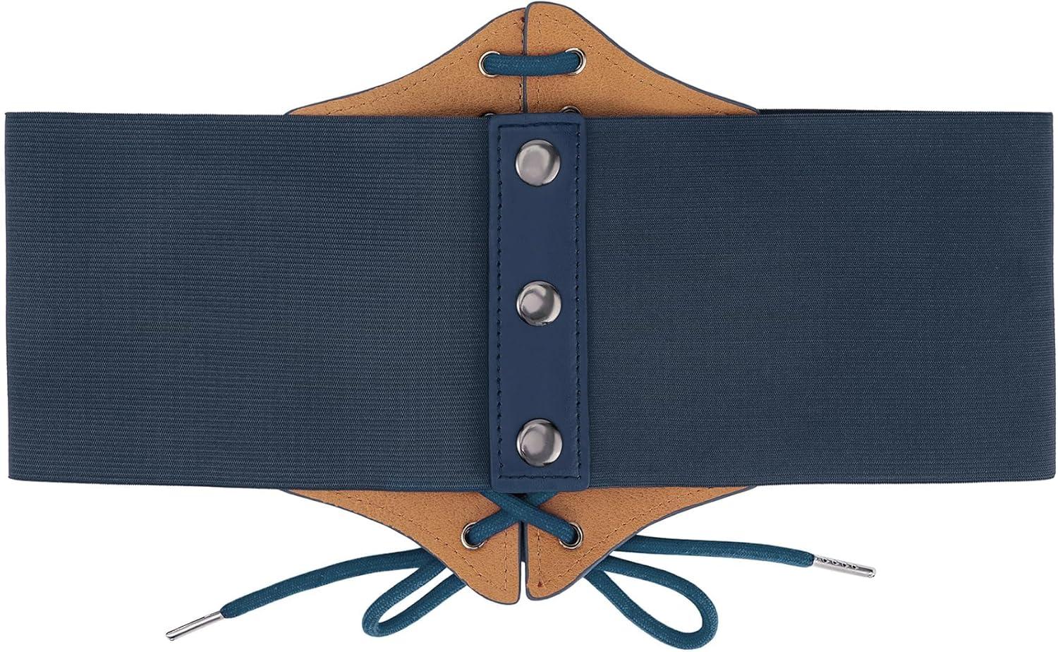 imageZando Lace up Pirate Corset Belt for Women Vintage Renaissance Waist Belt Elastic Belt for Daily Cosplay Halloween CostumeDark Blue