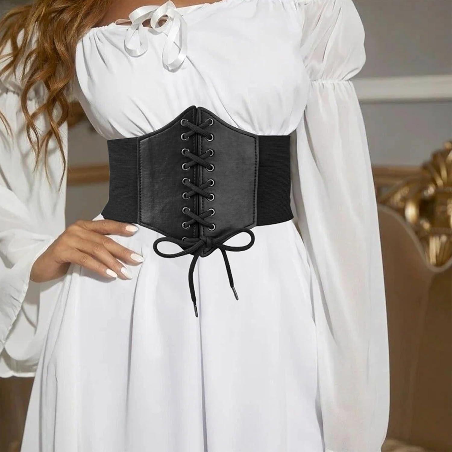 imageZando Lace up Pirate Corset Belt for Women Vintage Renaissance Waist Belt Elastic Belt for Daily Cosplay Halloween CostumeHot Pink
