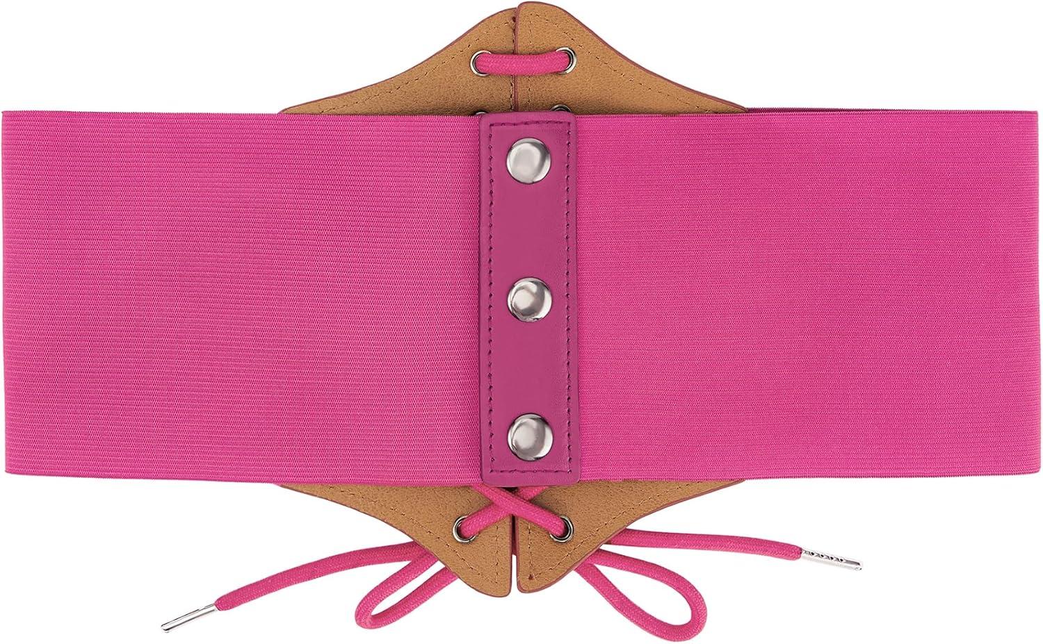 imageZando Lace up Pirate Corset Belt for Women Vintage Renaissance Waist Belt Elastic Belt for Daily Cosplay Halloween CostumeHot Pink