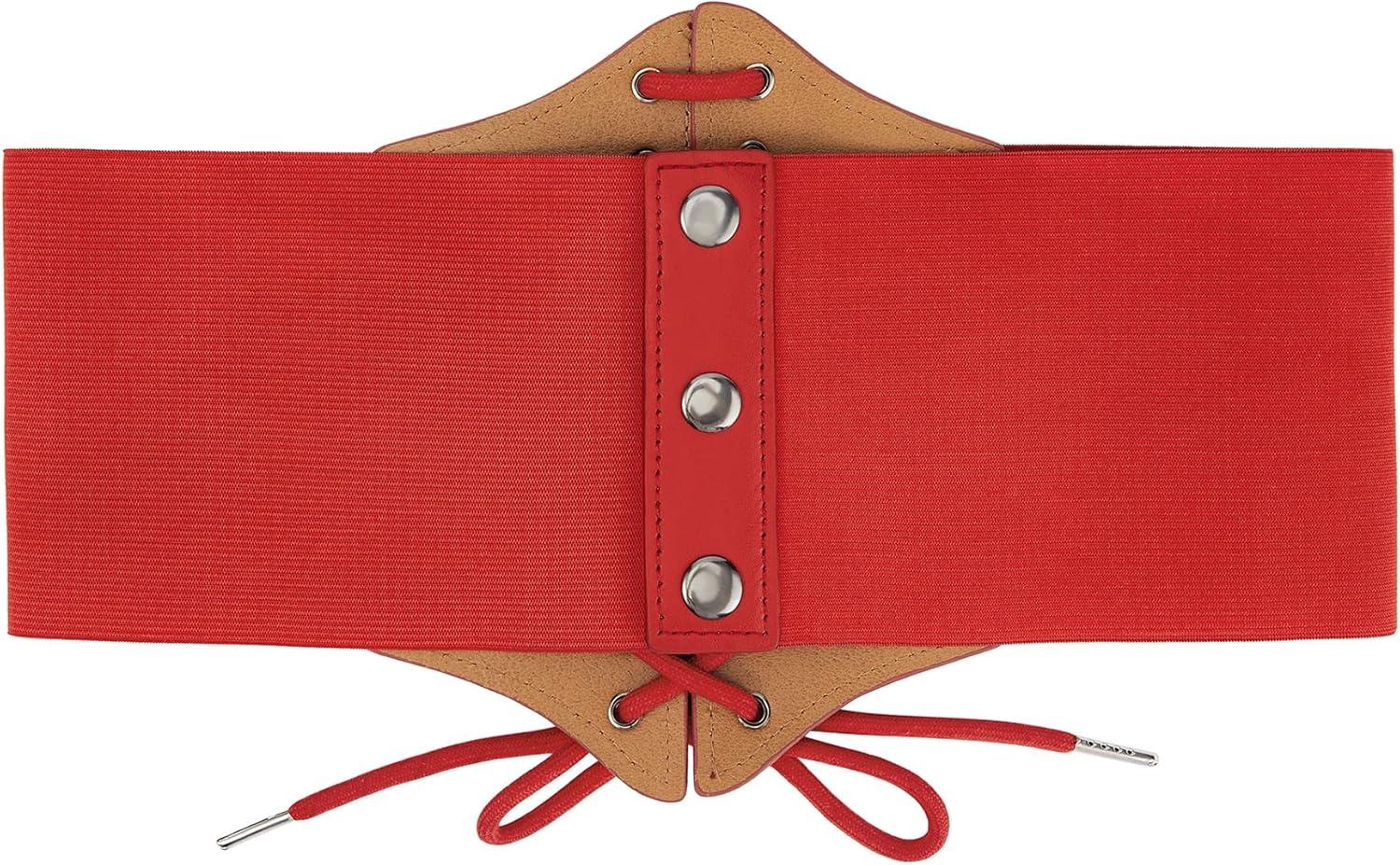 imageZando Lace up Pirate Corset Belt for Women Vintage Renaissance Waist Belt Elastic Belt for Daily Cosplay Halloween CostumeRed