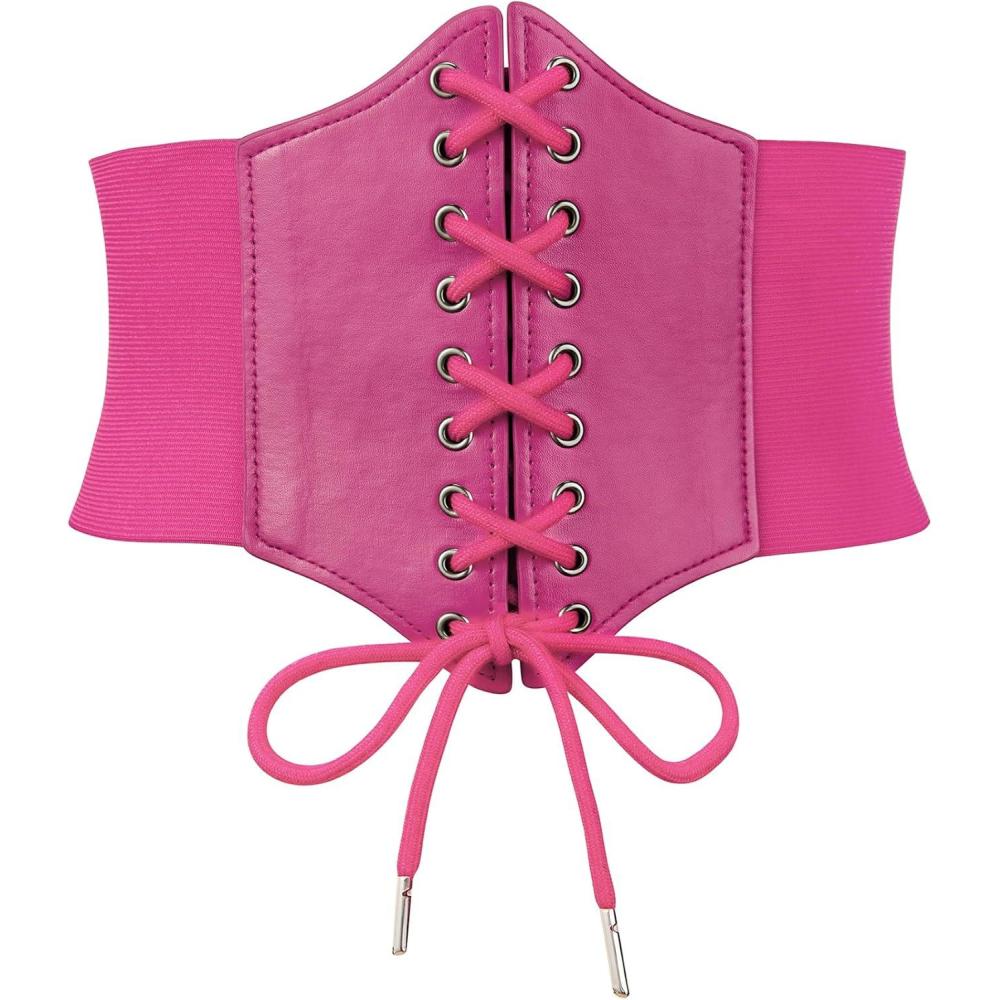 imageZando Lace up Pirate Corset Belt for Women Vintage Renaissance Waist Belt Elastic Belt for Daily Cosplay Halloween CostumeHot Pink