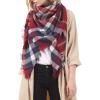 imageZando Plaid Blanket Thick Winter Scarf Tartan Chunky Wrap Oversized Shawl Cape ScarvesI Dark Red Cape