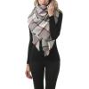 imageZando Plaid Blanket Thick Winter Scarf Tartan Chunky Wrap Oversized Shawl Cape ScarvesU Grey Beige Scarf