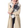 imageZando Plaid Blanket Thick Winter Scarf Tartan Chunky Wrap Oversized Shawl Cape ScarvesV Grey Pink Scarf