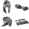 imageZando Plaid Blanket Thick Winter Scarf Tartan Chunky Wrap Oversized Shawl Cape ScarvesYy Blue Beige Stripe