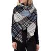 imageZando Plaid Blanket Thick Winter Scarf Tartan Chunky Wrap Oversized Shawl Cape ScarvesYy Blue Beige Stripe