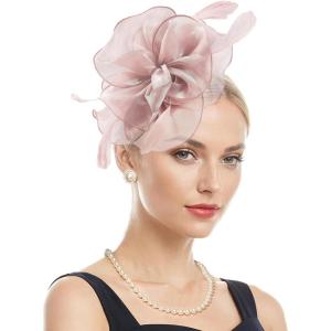 imageZando Fascinators Hats for Women Tea Party Hat Ribbons Feathers Kentucky Derby Hat Headband 20s Cocktail Headpiece Hair ClipFloral Pink