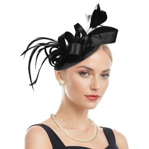 imageZando Fascinators Hats for Women Tea Party Hat Ribbons Feathers Kentucky Derby Hat Headband 20s Cocktail Headpiece Hair ClipRibbon Black