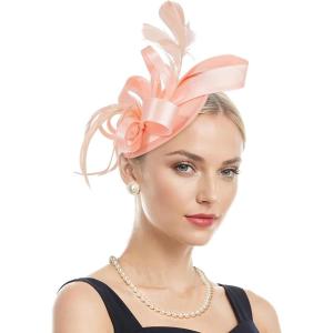 imageZando Fascinators Hats for Women Tea Party Hat Ribbons Feathers Kentucky Derby Hat Headband 20s Cocktail Headpiece Hair ClipRibbon Champagne