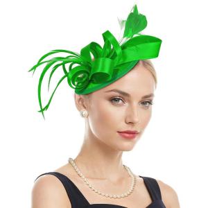 imageZando Fascinators Hats for Women Tea Party Hat Ribbons Feathers Kentucky Derby Hat Headband 20s Cocktail Headpiece Hair ClipRibbon Green