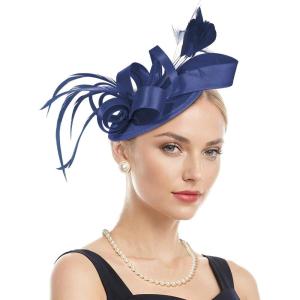 imageZando Fascinators Hats for Women Tea Party Hat Ribbons Feathers Kentucky Derby Hat Headband 20s Cocktail Headpiece Hair ClipRibbon Navy