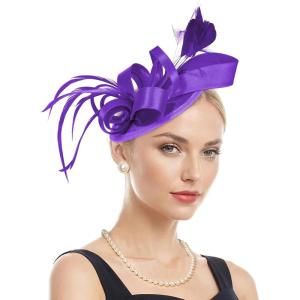 imageZando Fascinators Hats for Women Tea Party Hat Ribbons Feathers Kentucky Derby Hat Headband 20s Cocktail Headpiece Hair ClipRibbon Purple