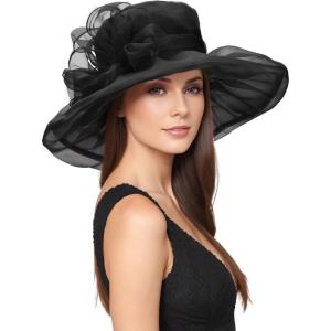 imageZando Kentucky Derby Hats for Women Church Hats for Women Organza Victorian Hat Fancy Tea Party Hats Wedding FascinatorA Black